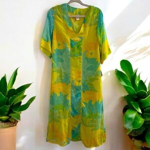 Barbizon Womens Dress Cover Up Gown Maxi Yellow Blue Beach Lined Small NWT